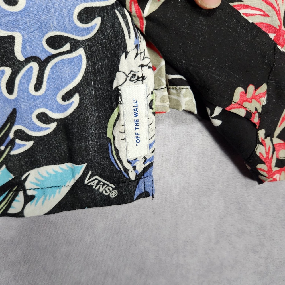 Vans Mens XXL Black Floral Tropical Split Print Short Sleeve Button Up Shirt - Picture 10 of 14